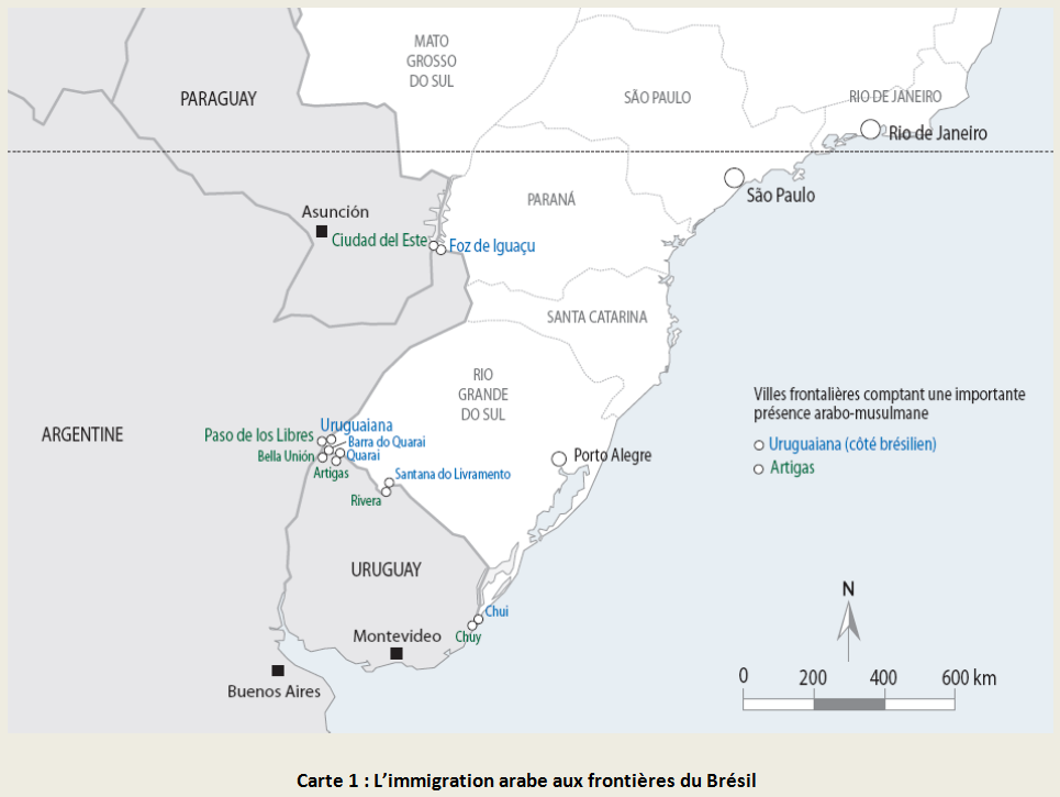 Carte 1 : L’immigration arabe aux frontières du Brésil