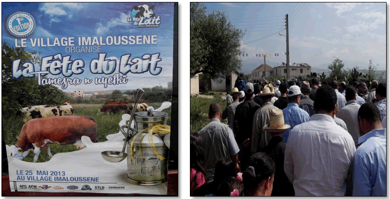 Figure 59 : La fête du lait à Imaloussen (Fréha) organisée par des villageois de Timizart le 25 mai 2013 et qui compte plus de 1200 éleveurs et producteurs de lait de vache et de chèvre. Des milliers de personnes venues de toute la Kabylie pour assister à la fête du lait.